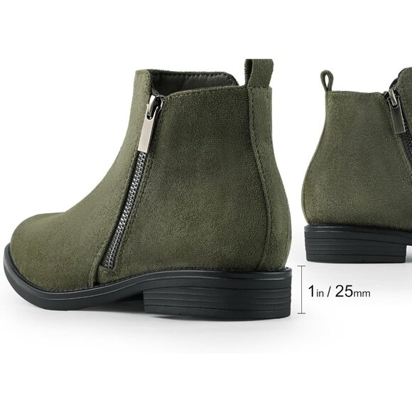 Women's Ankle Green Boots Short Flat Low Heel Dress Chelsea Casual Classic - Picture 3 of 9